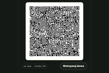 Kod QR w działającym demo qrp2p, obok przycisk wstrzymania.